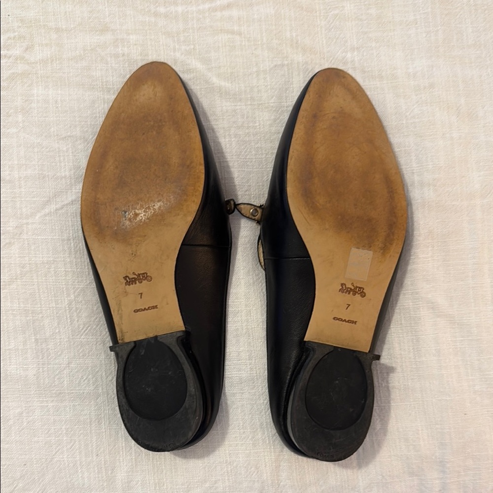 Black Leather Coach Mules with Gold Details - Picture 2 of 2
